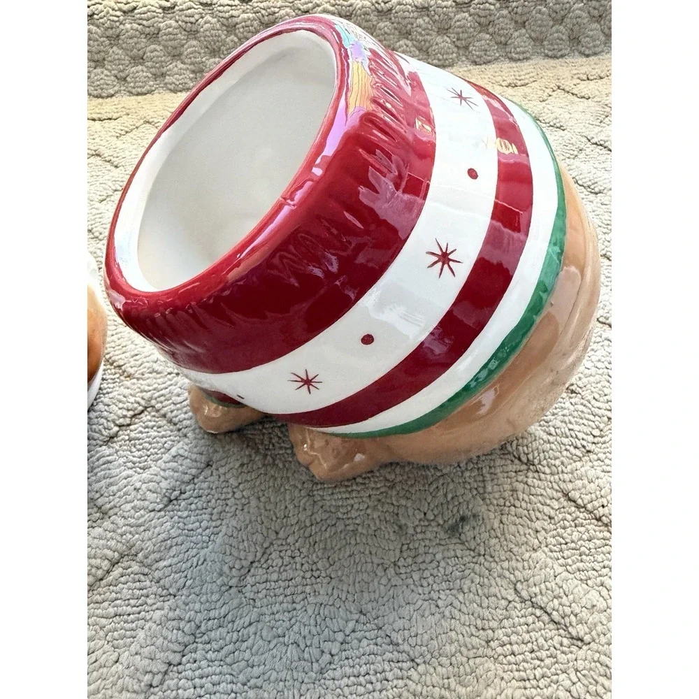 SLEIGHBELL BISTRO Christmas Santa Pug Bulldog Ceramic Cookie Jar